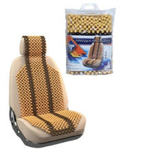 Накидка на сидение деревянная массажная с подголовником, покрытая светлым лаком (127*38см)