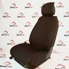 Комплект накидок на весь салон LEX PLUS 3D лен стежка ромб, закрытые бока, цвет черный, строчка красная, кант черный