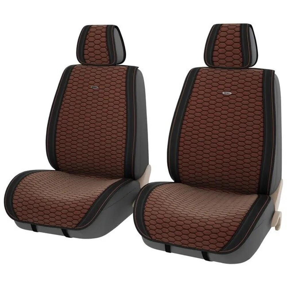 Накидки на передние сиденья FRONT HORNET 2, цвет коричневый, строчка коричневая, кант черный Накидки на передние сиденья FRONT HORNET 2, цвет коричневый, строчка коричневая, кант черный