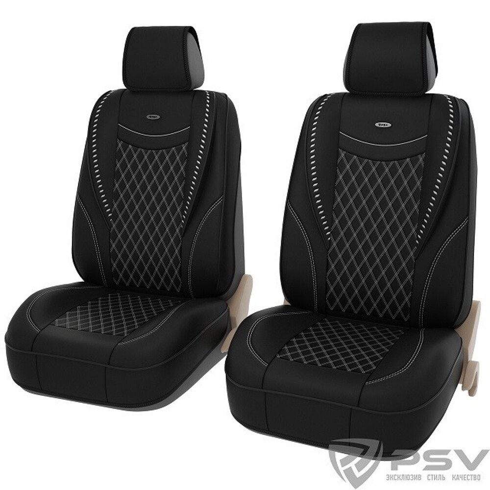 Накидки на передние сиденья ERA 2 FRONT, цвет черный, строчка белая, кант черный Накидки на передние сиденья ERA 2 FRONT, цвет черный, строчка белая, кант черный