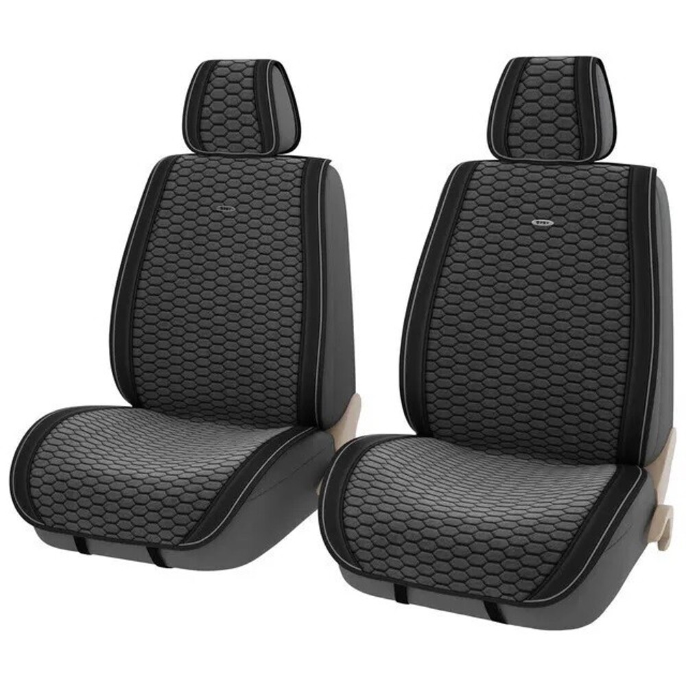 Накидки на передние сиденья FRONT HORNET 2, цвет серый, строчка серая, кант черный Накидки на передние сиденья FRONT HORNET 2, цвет серый, строчка серая, кант черный