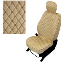 Комплект накидок на весь салон лен ромб тройка plus, цвет бежевый, строчка коричневая, кант бежевый