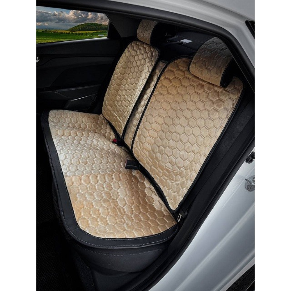 Комплект накидок на весь салон соты+, ткань велюр, цвет бежевый, строчка бежевая, кант чёрный Комплект накидок на весь салон соты+, ткань велюр, цвет бежевый, строчка бежевая, кант чёрный