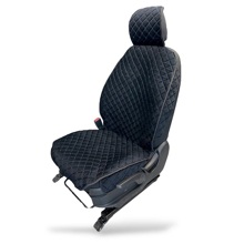 Накидки на передние сиденья FRONT CALAXY, ткань велюр, закрытые бока, цвет черный, строчка синяя, кант черный