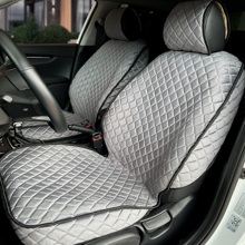 Комплект накидок на весь салон GRADE PLUS, материал велюр, закрытые бока, цвет серый, строчка белая, кант черный