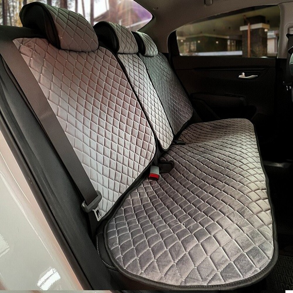 Комплект накидок на весь салон GRADE PLUS, материал велюр, закрытые бока, цвет серый, строчка белая, кант черный Комплект накидок на весь салон GRADE PLUS, материал велюр, закрытые бока, цвет серый, строчка белая, кант черный