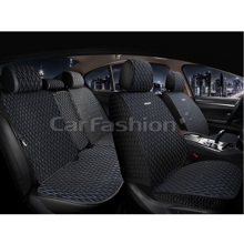 Комплект накидок на весь салон ICEBERG PLUS, материал искусственный шелк, цвет черный, строчка синяя, кант черный