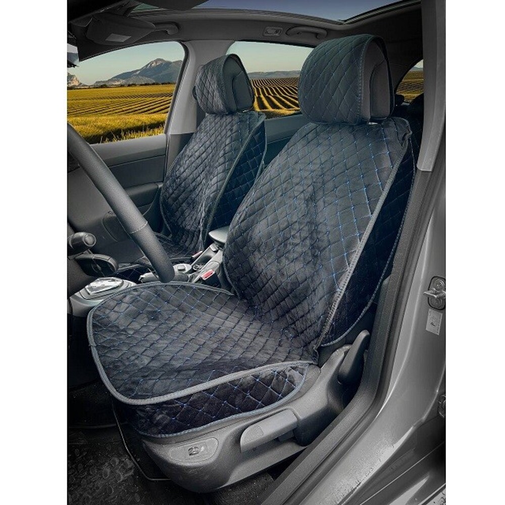 Комплект накидок на весь салон мемфис plus, ткань велюр, цвет черный, строчка синяя, кант черный Комплект накидок на весь салон мемфис plus, ткань велюр, цвет черный, строчка синяя, кант черный