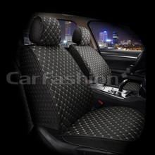 Накидки на передние сиденья LINEN CUBE, материал TWEED цвет черный, строчка бежевая, кант черный