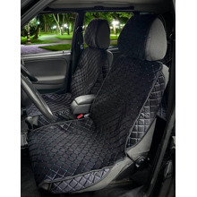 Комплект модельных накидок на передние сиденья для ваз 2109,2114,нива front, материал велюр, закрытые бока, цвет черный, строчка синяя, кант черный