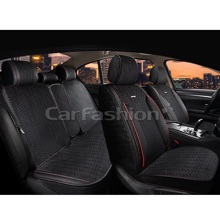 Комплект накидок на весь салон SHEVRON PLUS, велюр, цвет черный, строчка красная, кант черный