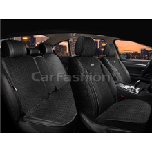 Комплект накидок на весь салон SHEVRON PLUS, велюр, цвет черный, строчка серая, кант черный