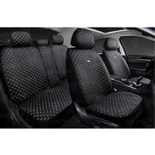 Комплект накидок на весь салон 5D Drap PLUS,материал драп (лен), цвет черный, строчка белая, кант черный