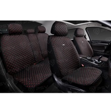 Комплект накидок на весь салон 5D Drap PLUS, материал драп (лен), цвет черный, строчка красная, кант черный