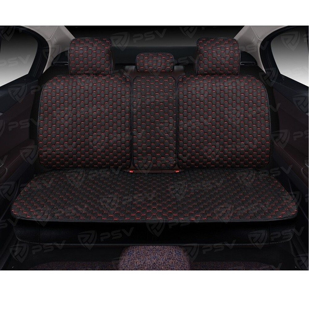 Комплект накидок на весь салон 5D Drap PLUS, материал драп (лен), цвет черный, строчка красная, кант черный Комплект накидок на весь салон 5D Drap PLUS, материал драп (лен), цвет черный, строчка красная, кант черный