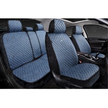 Комплект накидок на весь салон 5D Skin PLUS, материал Skin (мокрая кожа), цвет синий, строчка белая, кант черный