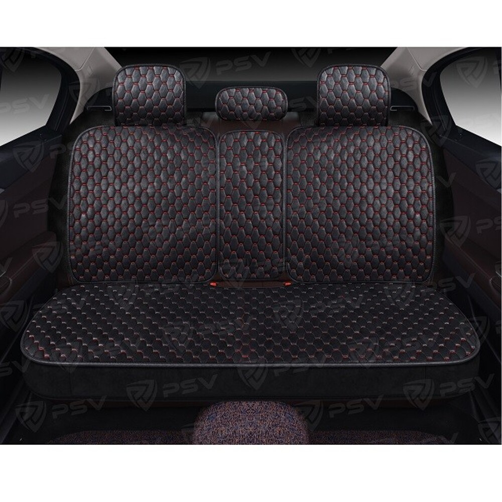 Комплект накидок на весь салон 5D Skin PLUS, материал Skin (мокрая кожа), цвет черный, строчка красная, кант черный Комплект накидок на весь салон 5D Skin PLUS, материал Skin (мокрая кожа), цвет черный, строчка красная, кант черный