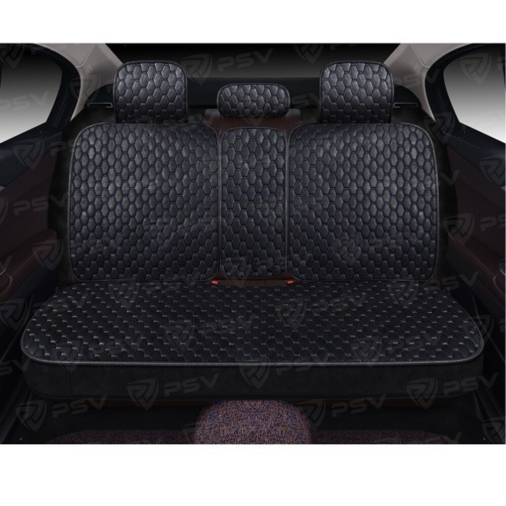 Комплект накидок на весь салон 5D Skin PLUS, материал Skin (мокрая кожа), цвет черный, строчка синяя, кант черный Комплект накидок на весь салон 5D Skin PLUS, материал Skin (мокрая кожа), цвет черный, строчка синяя, кант черный