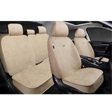 Комплект накидок на весь салон 5D Velvet PLUS, материал вельвет, цвет бежевый, строчка белая, кант бежевый