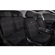 Комплект накидок на весь салон 5D Velvet PLUS, материал вельвет, цвет черный, строчка красная, кант черный