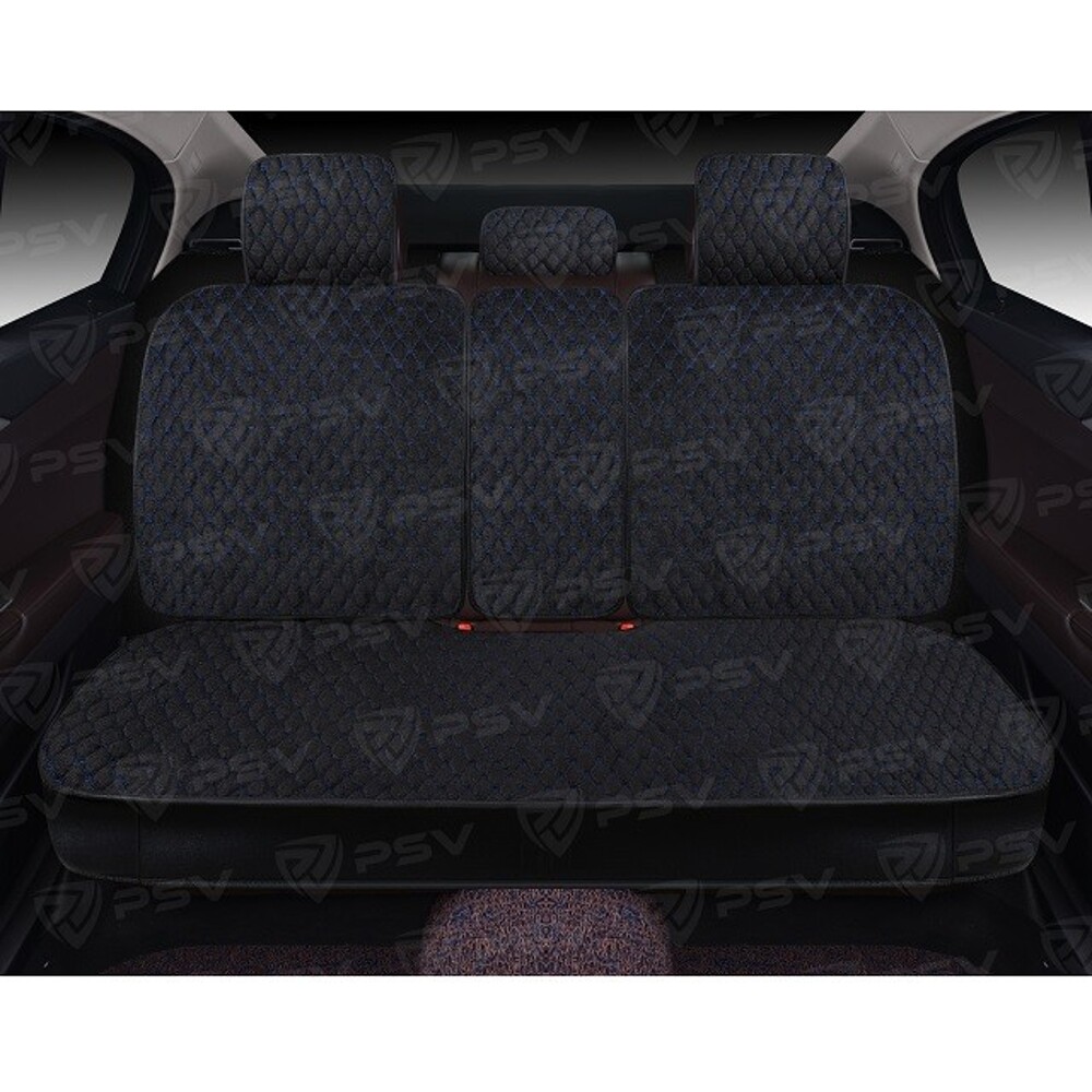 Комплект накидок на весь салон 5D Velvet PLUS, материал вельвет, цвет черный, строчка синяя, кант черный Комплект накидок на весь салон 5D Velvet PLUS, материал вельвет, цвет черный, строчка синяя, кант черный