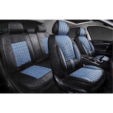 Комплект накидок на весь салон форма 5d armada skin, материал мокрая кожа, цвет черный, вставка синяя, строчка синяя