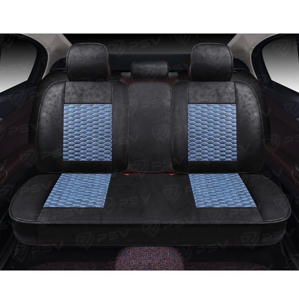 Комплект накидок на весь салон форма 5d armada skin, материал мокрая кожа, цвет черный, вставка синяя, строчка синяя Комплект накидок на весь салон форма 5d armada skin, материал мокрая кожа, цвет черный, вставка синяя, строчка синяя