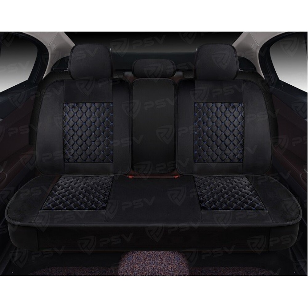 Комплект накидок на весь салон форма 5d favorit velur, материал велюр, цвет черный, вставка черная, строчка синяя Комплект накидок на весь салон форма 5d favorit velur, материал велюр, цвет черный, вставка черная, строчка синяя