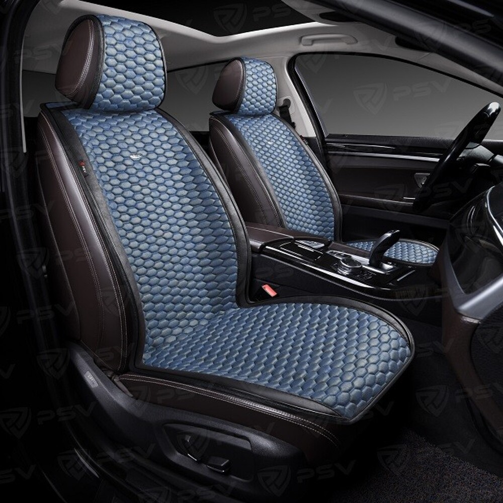 Комплект накидок на весь салон HORNET PRO Skin, материал мокрая кожа, цвет синий, строчка синяя, кант черный Комплект накидок на весь салон HORNET PRO Skin, материал мокрая кожа, цвет синий, строчка синяя, кант черный