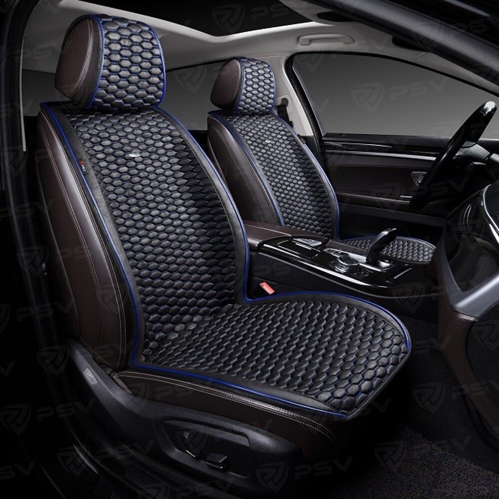 Комплект накидок на весь салон HORNET PRO Skin, материал мокрая кожа, цвет черный, строчка черная, кант синий Комплект накидок на весь салон HORNET PRO Skin, материал мокрая кожа, цвет черный, строчка черная, кант синий