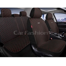 Комплект накидок на весь салон RANCHO+, материал лен, цвет черный, строчка красная, кант черный