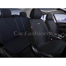 Комплект накидок на весь салон RANCHO+, материал лен, цвет черный, строчка синяя, кант черный