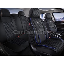 Комплект накидок на весь салон форма armada, материал Велюр, цвет черный, строчка черная, кант синий