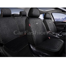 Комплект накидок на весь салон SHERIFF+, материал мокрая кожа, цвет черный, строчка серая, кант черный