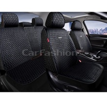 Комплект накидок на весь салон SHERIFF+, материал мокрая кожа, цвет черный, строчка синяя, кант черный