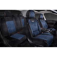 Комплект накидок на весь салон форма 5d galant velur, материал велюр, цвет черный, вставка синяя, строчка синяя