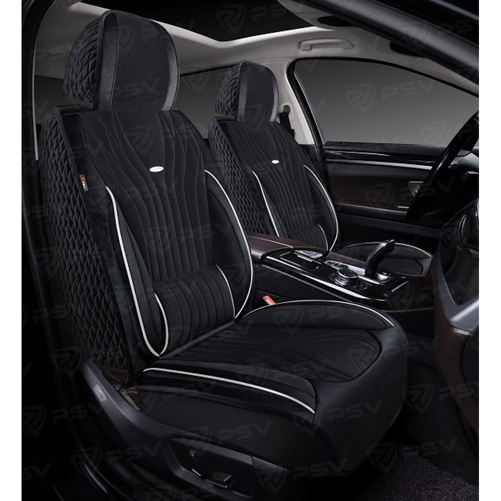 Комплект накидок на весь салон форма 5d angel velur, материал велюр, цвет черный, вставка черная, кант белый Комплект накидок на весь салон форма 5d angel velur, материал велюр, цвет черный, вставка черная, кант белый