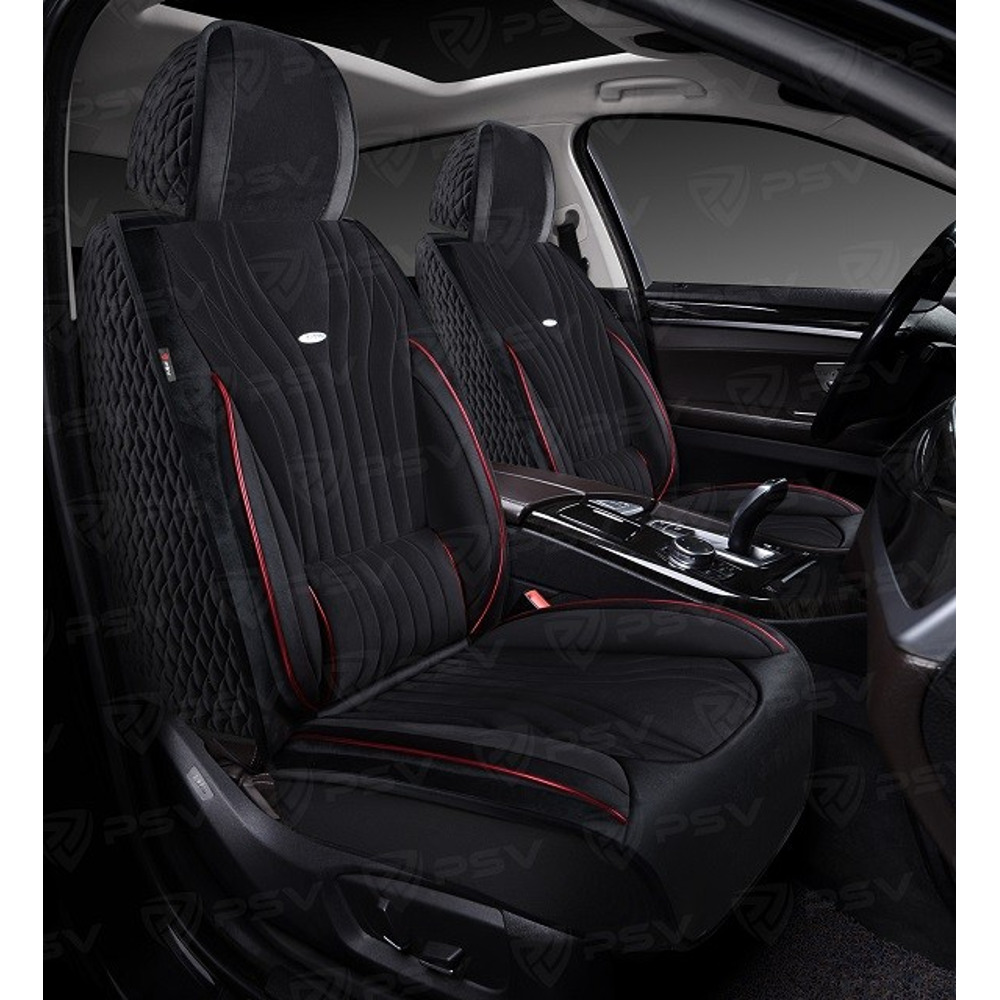 Комплект накидок на весь салон форма 5d angel velur, материал велюр, цвет черный, вставка черная, кант красный Комплект накидок на весь салон форма 5d angel velur, материал велюр, цвет черный, вставка черная, кант красный