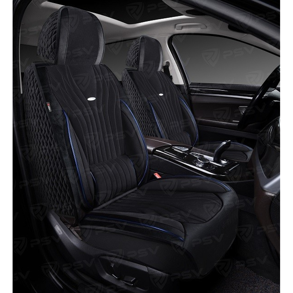 Комплект накидок на весь салон форма 5d angel velur, материал велюр, цвет черный, вставка черная, кант синий Комплект накидок на весь салон форма 5d angel velur, материал велюр, цвет черный, вставка черная, кант синий