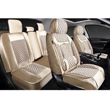 Комплект накидок на весь салон форма 5d laguna xolodok, материал холодок, цвет бежевый, строчка коричневая