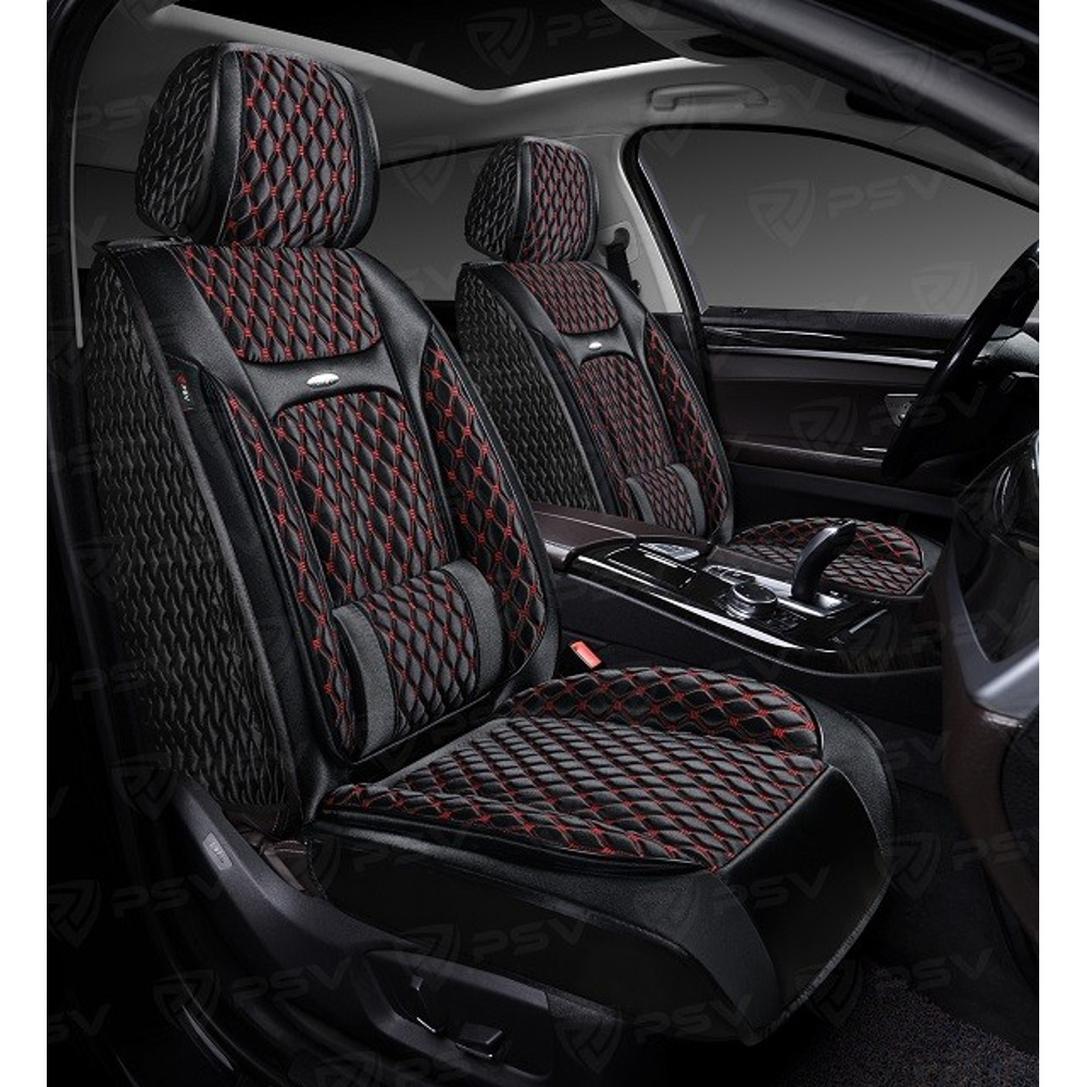 Комплект накидок на весь салон форма 5d laguna xolodok, материал холодок, цвет черный, строчка красная Комплект накидок на весь салон форма 5d laguna xolodok, материал холодок, цвет черный, строчка красная