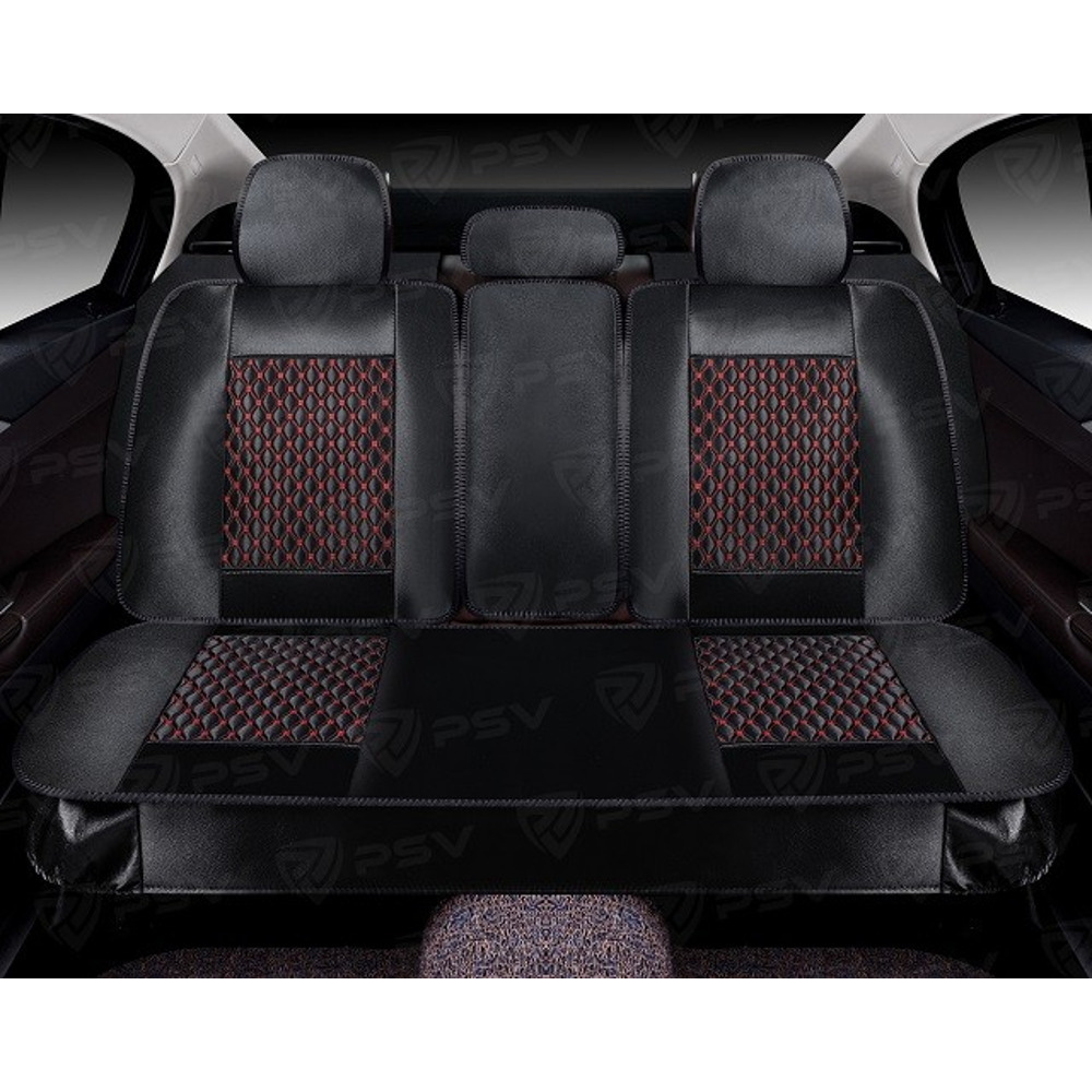 Комплект накидок на весь салон форма 5d laguna xolodok, материал холодок, цвет черный, строчка красная Комплект накидок на весь салон форма 5d laguna xolodok, материал холодок, цвет черный, строчка красная