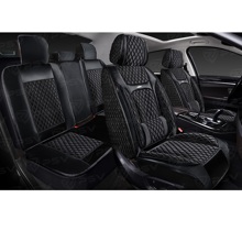 Комплект накидок на весь салон форма 5d laguna xolodok, материал холодок, цвет черный, строчка черная