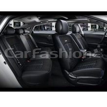 Комплект накидок на весь салон 3D STALKER PLUS, материал ЭкоКожа/алькантара, цвет черный/черный/синий