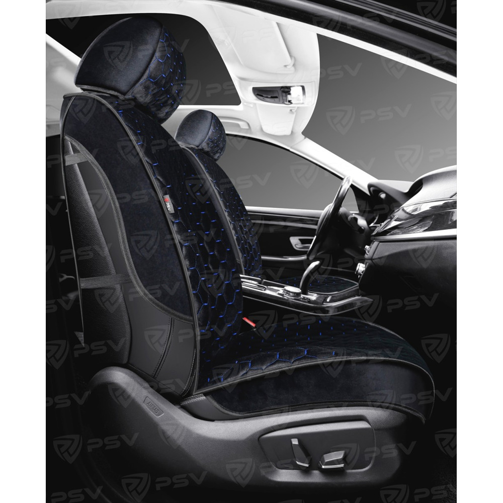 Комплект накидок на весь салон 3D Loto Next PLUS, материал Велюр, цвет черный, строчка синяя, кант черный Комплект накидок на весь салон 3D Loto Next PLUS, материал Велюр, цвет черный, строчка синяя, кант черный