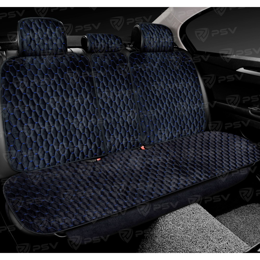 Комплект накидок на весь салон 3D Loto Next PLUS, материал Велюр, цвет черный, строчка синяя, кант черный Комплект накидок на весь салон 3D Loto Next PLUS, материал Велюр, цвет черный, строчка синяя, кант черный