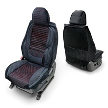 Комплект накидок на весь салон форма полоса микс plus, ткань велюр, закрытые бока, цвет черный, строчка красная, кант черный