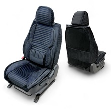 Комплект накидок на весь салон форма полоса микс plus, ткань велюр, закрытые бока, цвет черный, строчка синяя, кант черный