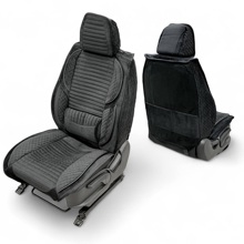 Комплект накидок на весь салон форма полоса микс plus, ткань велюр, закрытые бока, цвет черный, строчка черная, кант черный