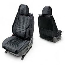 Комплект накидок на весь салон форма полоса микс plus, ткань велюр, закрытые бока, цвет черный, строчка белая, кант черный